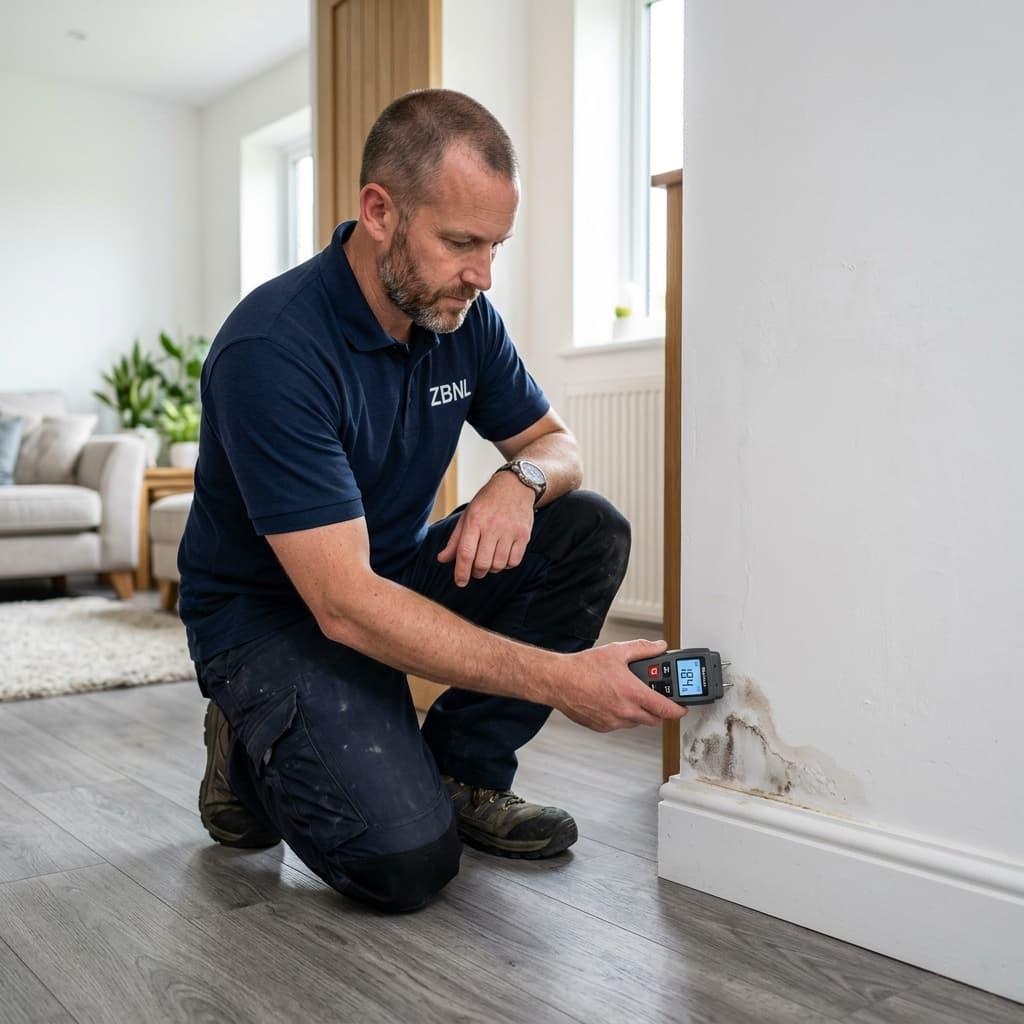 Optrekkend vocht en schimmel boven de plint, professioneel te behandelen door ZBNL